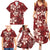 Plumeria Floral Tapa Pattern Oxblood Red Family Matching Summer Maxi Dress and Hawaiian Shirt