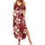 Plumeria Floral Tapa Pattern Oxblood Red Family Matching Summer Maxi Dress and Hawaiian Shirt