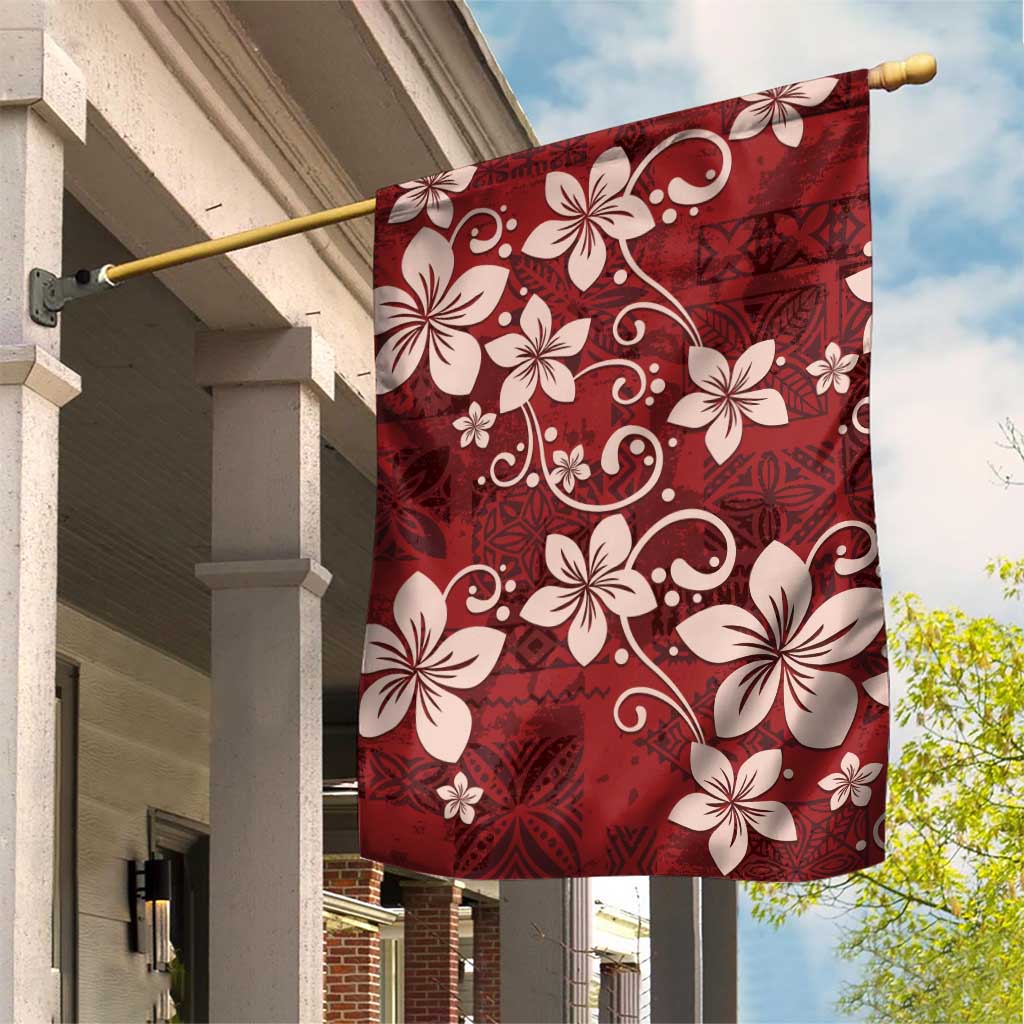 Plumeria Floral Tapa Pattern Oxblood Red Garden Flag LT01 House Flag Red - Polynesian Pride