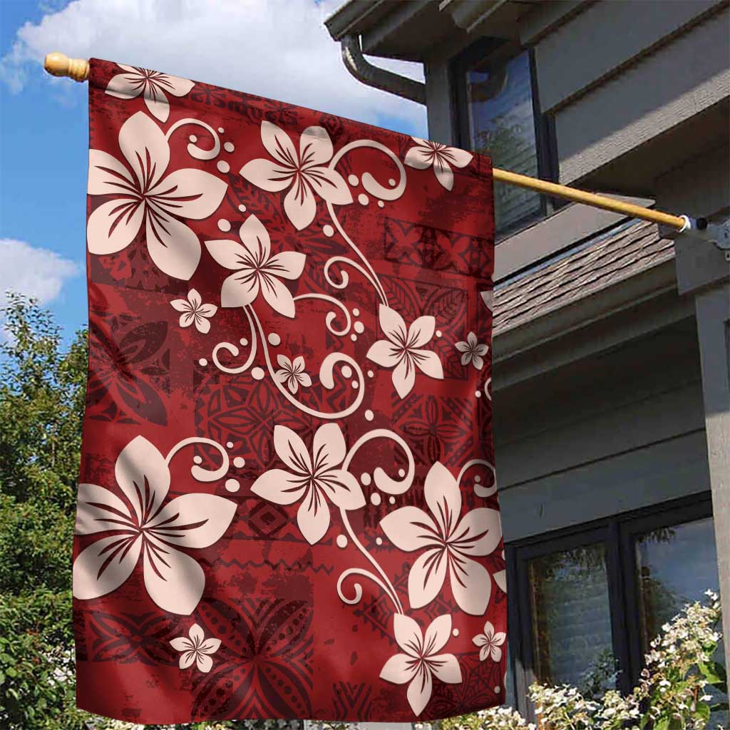 Plumeria Floral Tapa Pattern Oxblood Red Garden Flag LT01 - Polynesian Pride