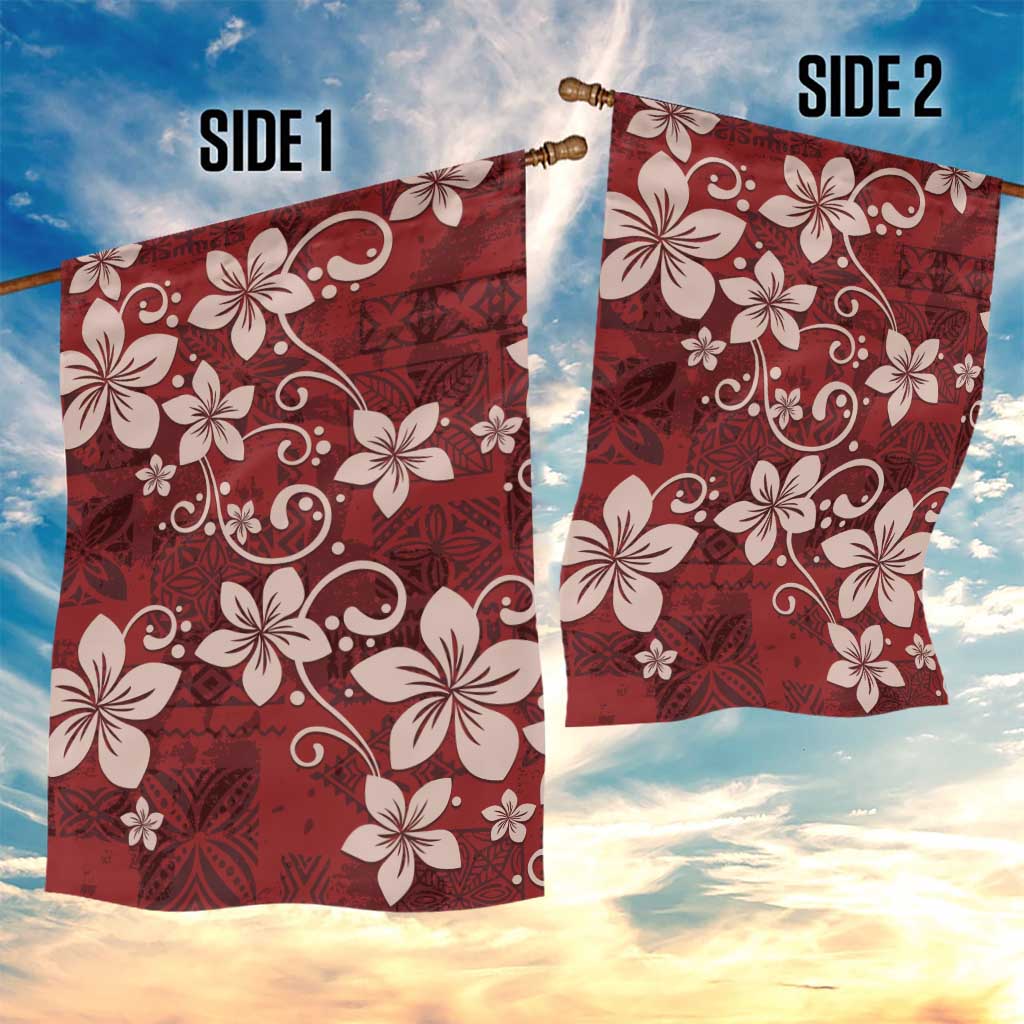 Plumeria Floral Tapa Pattern Oxblood Red Garden Flag LT01 - Polynesian Pride