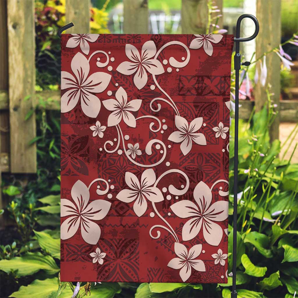 Plumeria Floral Tapa Pattern Oxblood Red Garden Flag LT01 Garden Flag Red - Polynesian Pride