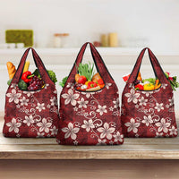 Plumeria Floral Tapa Pattern Oxblood Red Grocery Bag LT01 3-pack One Size Red - Polynesian Pride