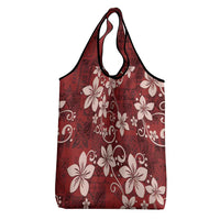 Plumeria Floral Tapa Pattern Oxblood Red Grocery Bag LT01 - Polynesian Pride
