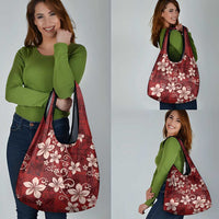 Plumeria Floral Tapa Pattern Oxblood Red Grocery Bag LT01 - Polynesian Pride