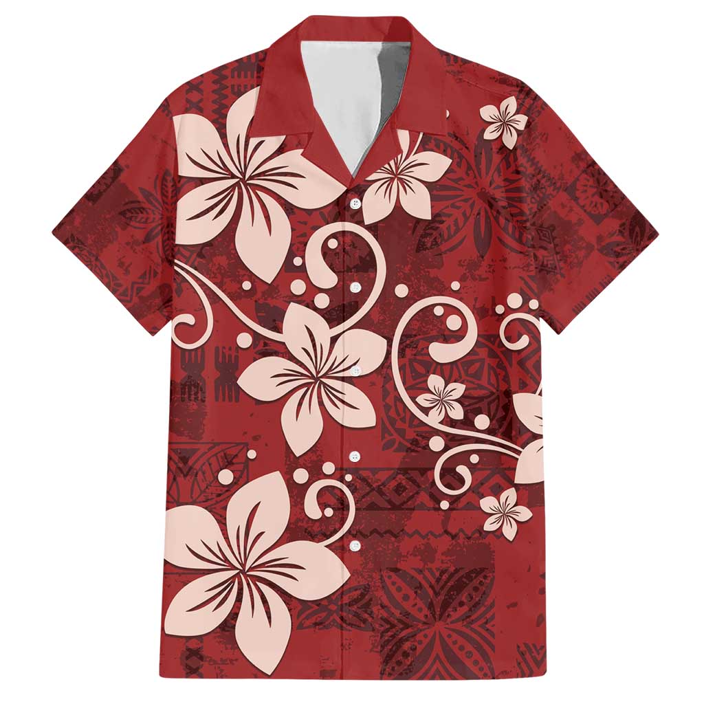 Plumeria Floral Tapa Pattern Oxblood Red Hawaiian Shirt LT01 Red - Polynesian Pride