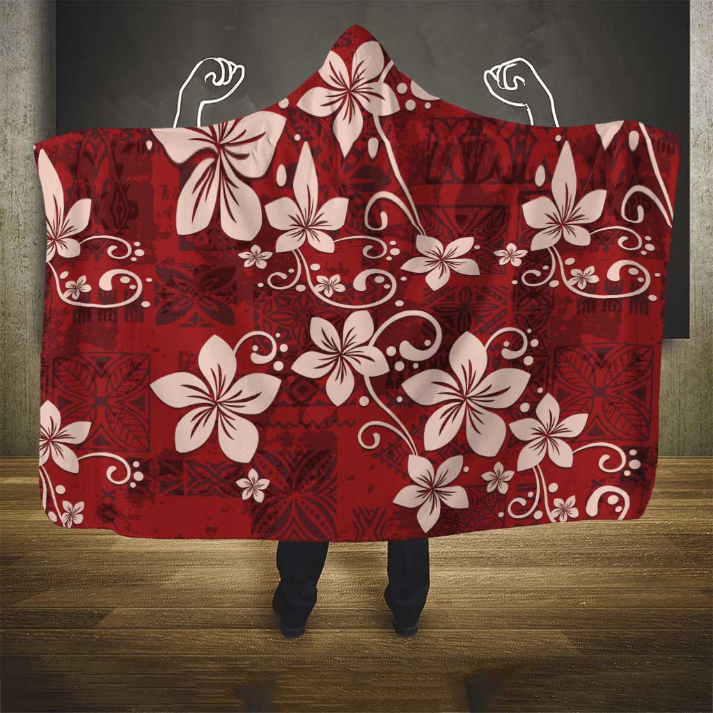 Plumeria Floral Tapa Pattern Oxblood Red Hooded Blanket LT01 - Polynesian Pride