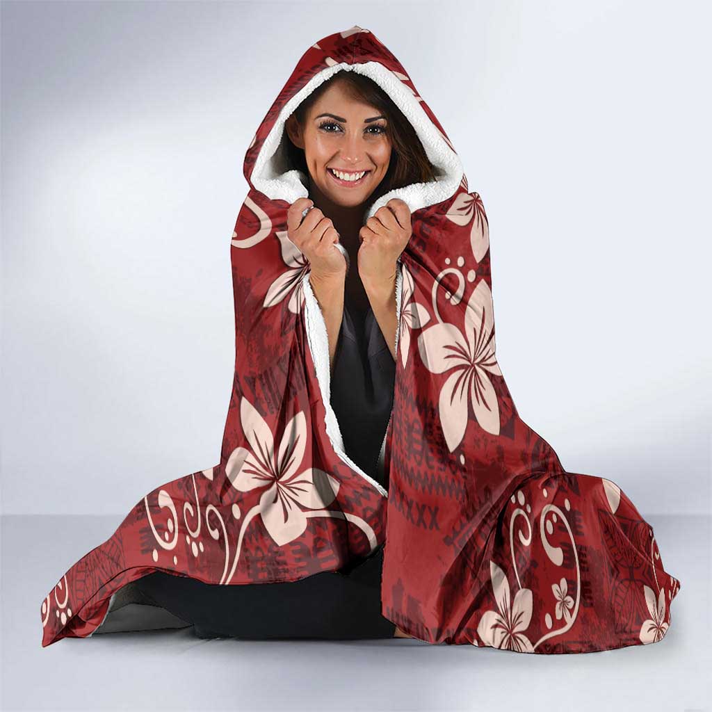 Plumeria Floral Tapa Pattern Oxblood Red Hooded Blanket LT01 - Polynesian Pride