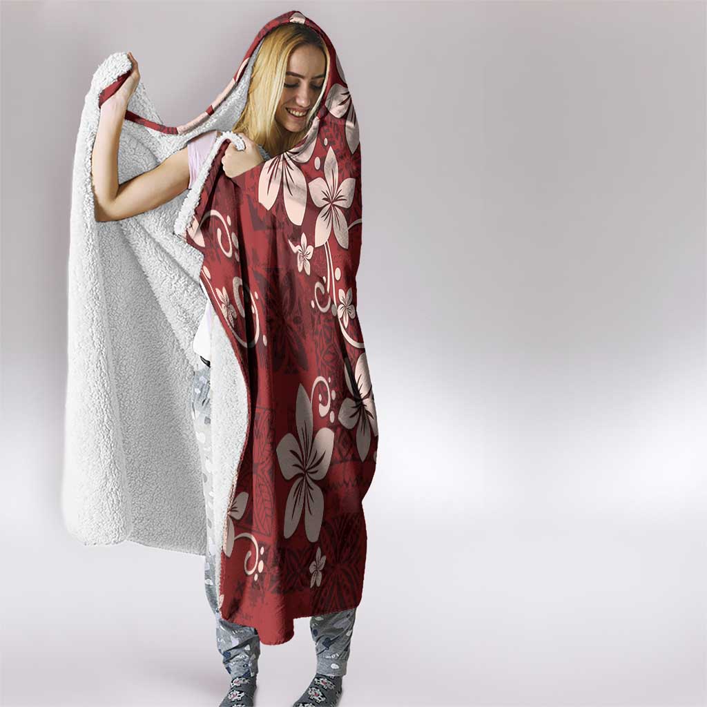 Plumeria Floral Tapa Pattern Oxblood Red Hooded Blanket LT01 - Polynesian Pride