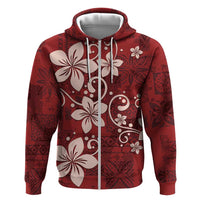 Plumeria Floral Tapa Pattern Oxblood Red Hoodie LT01 Zip Hoodie Red - Polynesian Pride