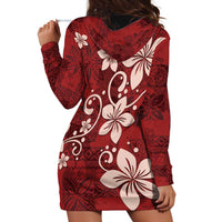 Plumeria Floral Tapa Pattern Oxblood Red Hoodie Dress LT01 - Polynesian Pride