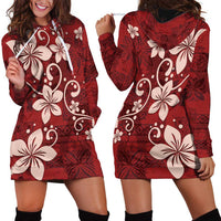 Plumeria Floral Tapa Pattern Oxblood Red Hoodie Dress LT01 - Polynesian Pride