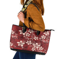 Plumeria Floral Tapa Pattern Oxblood Red Leather Tote Bag LT01 Red - Polynesian Pride