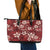 Plumeria Floral Tapa Pattern Oxblood Red Leather Tote Bag