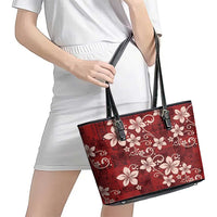 Plumeria Floral Tapa Pattern Oxblood Red Leather Tote Bag LT01 - Polynesian Pride