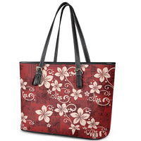 Plumeria Floral Tapa Pattern Oxblood Red Leather Tote Bag LT01 - Polynesian Pride