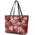 Plumeria Floral Tapa Pattern Oxblood Red Leather Tote Bag