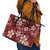 Plumeria Floral Tapa Pattern Oxblood Red Leather Tote Bag