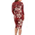 Plumeria Floral Tapa Pattern Oxblood Red Long Sleeve Bodycon Dress