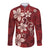 Plumeria Floral Tapa Pattern Oxblood Red Long Sleeve Button Shirt