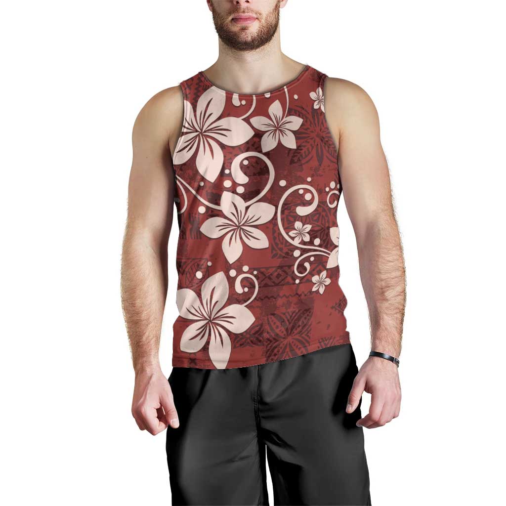Plumeria Floral Tapa Pattern Oxblood Red Men Tank Top LT01 - Polynesian Pride