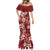 Plumeria Floral Tapa Pattern Oxblood Red Mermaid Dress