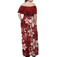 Plumeria Floral Tapa Pattern Oxblood Red Off Shoulder Maxi Dress LT01 - Polynesian Pride