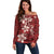 Plumeria Floral Tapa Pattern Oxblood Red Off Shoulder Sweater