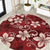 Plumeria Floral Tapa Pattern Oxblood Red Round Carpet