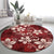 Plumeria Floral Tapa Pattern Oxblood Red Round Carpet