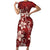 Plumeria Floral Tapa Pattern Oxblood Red Short Sleeve Bodycon Dress