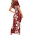 Plumeria Floral Tapa Pattern Oxblood Red Short Sleeve Bodycon Dress