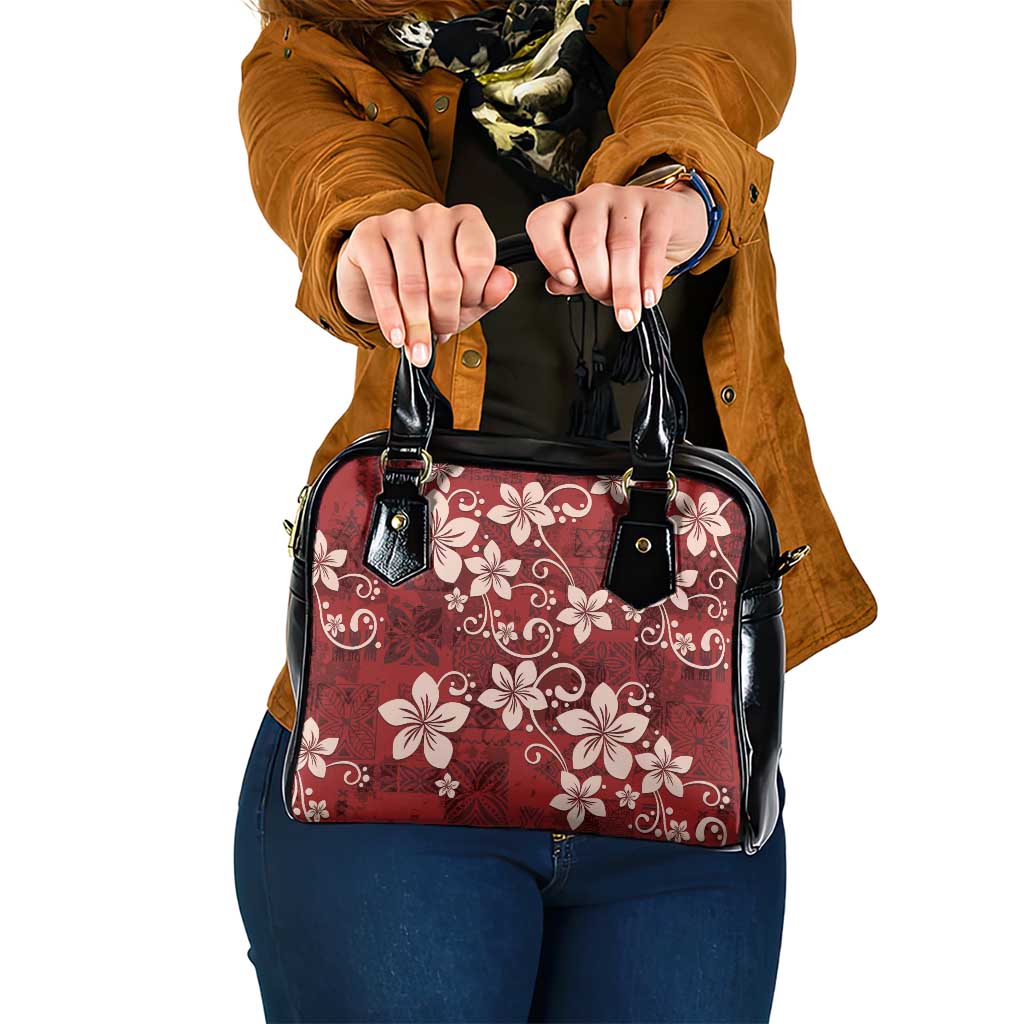 Plumeria Floral Tapa Pattern Oxblood Red Shoulder Handbag