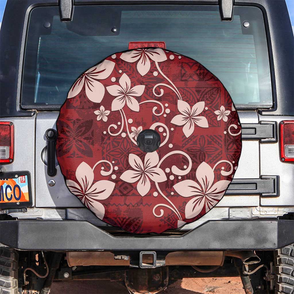 Plumeria Floral Tapa Pattern Oxblood Red Spare Tire Cover