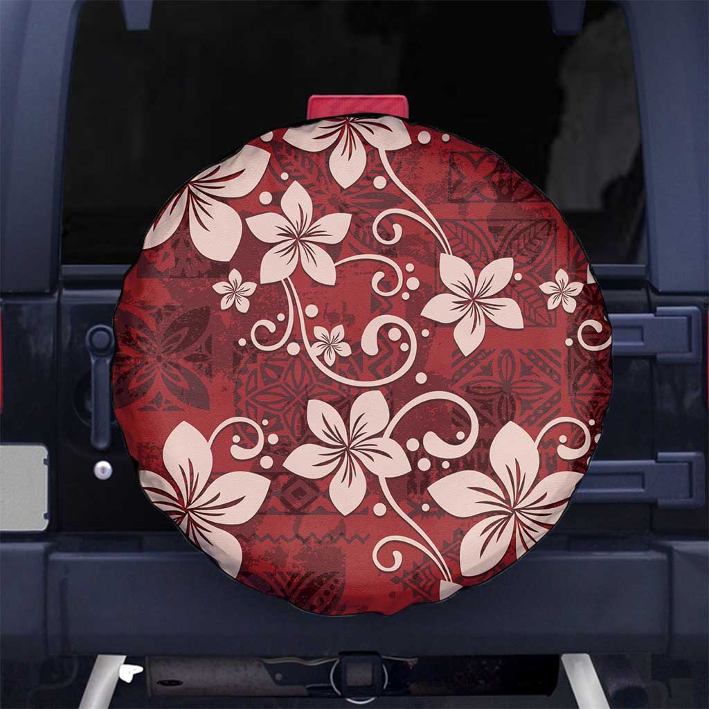 Plumeria Floral Tapa Pattern Oxblood Red Spare Tire Cover LT01 - Polynesian Pride