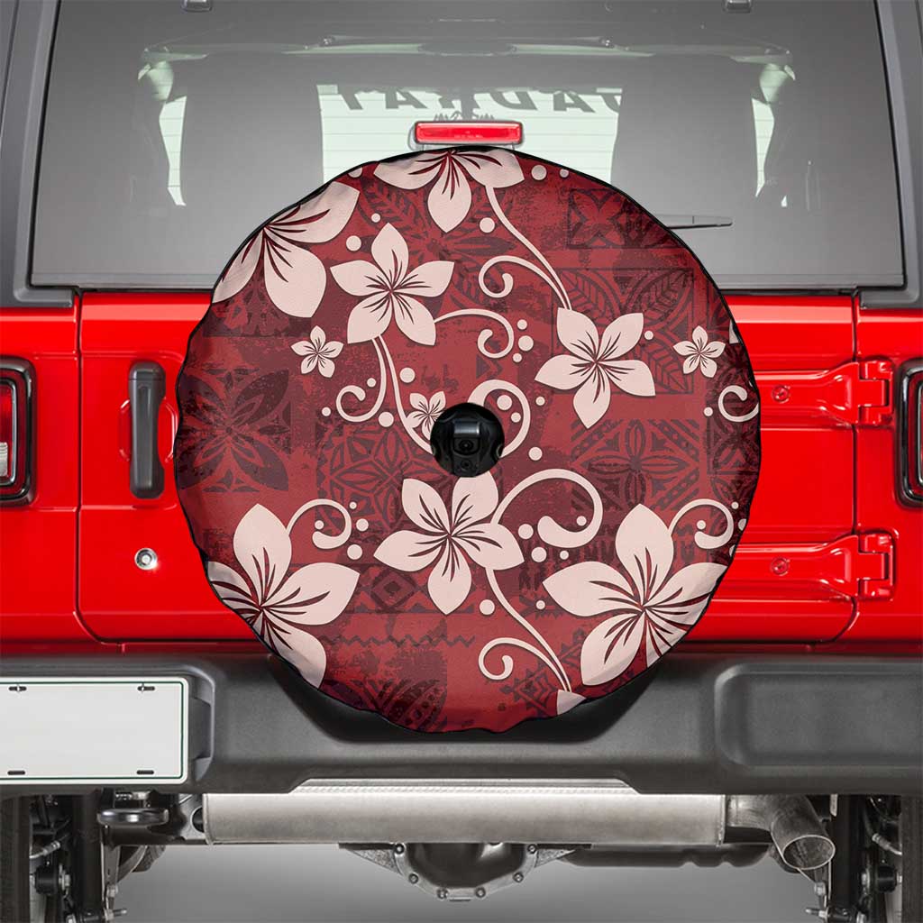 Plumeria Floral Tapa Pattern Oxblood Red Spare Tire Cover LT01 - Polynesian Pride