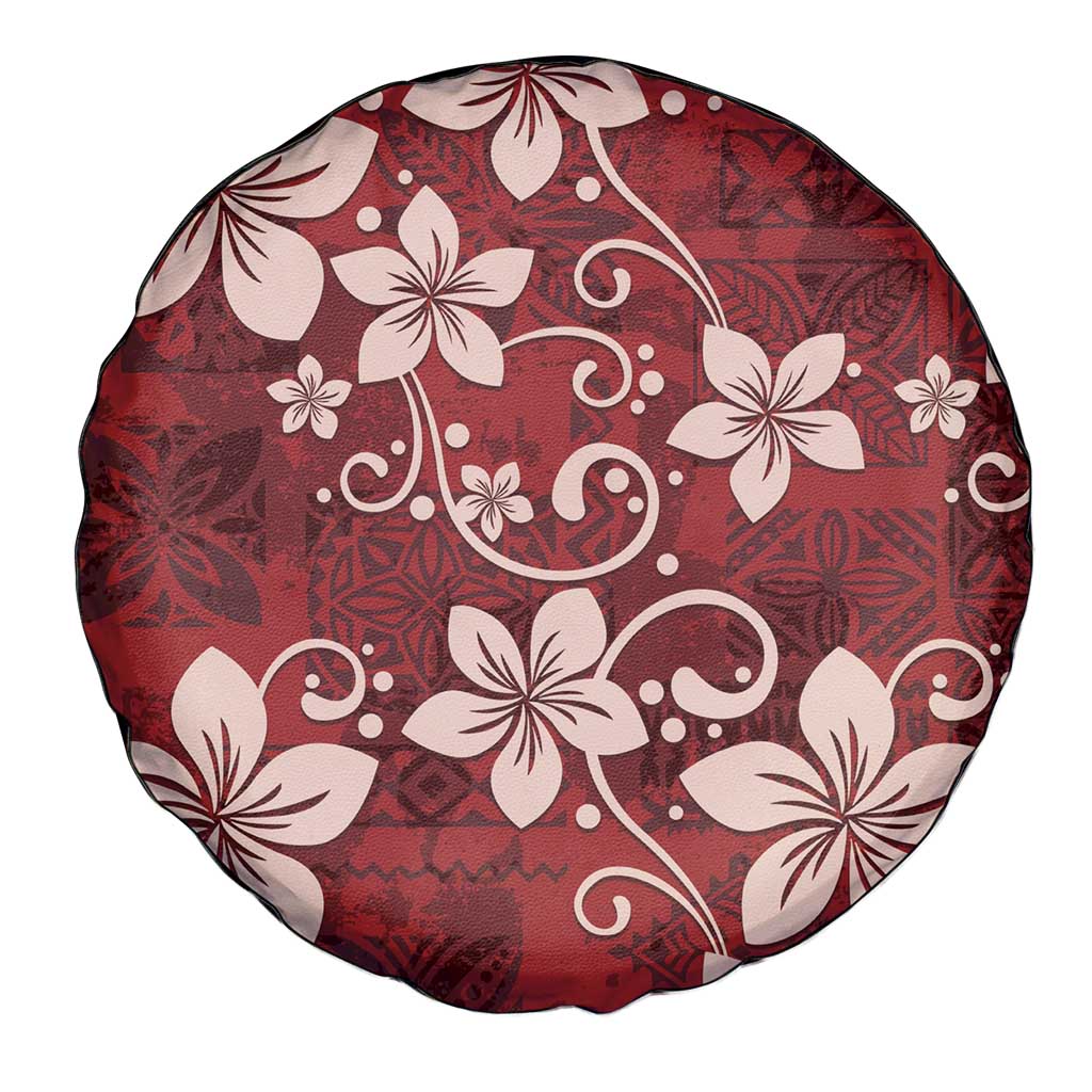 Plumeria Floral Tapa Pattern Oxblood Red Spare Tire Cover LT01 - Polynesian Pride
