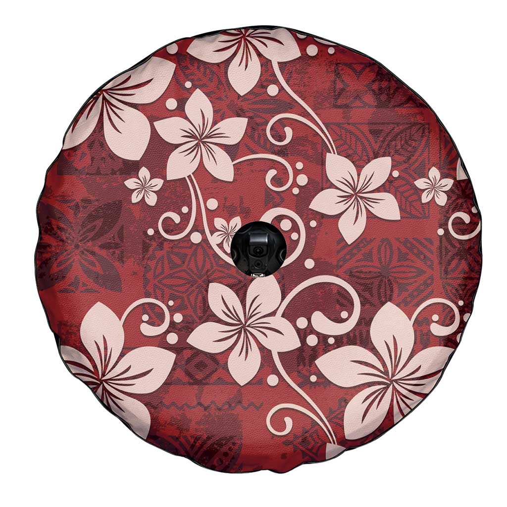 Plumeria Floral Tapa Pattern Oxblood Red Spare Tire Cover LT01 - Polynesian Pride