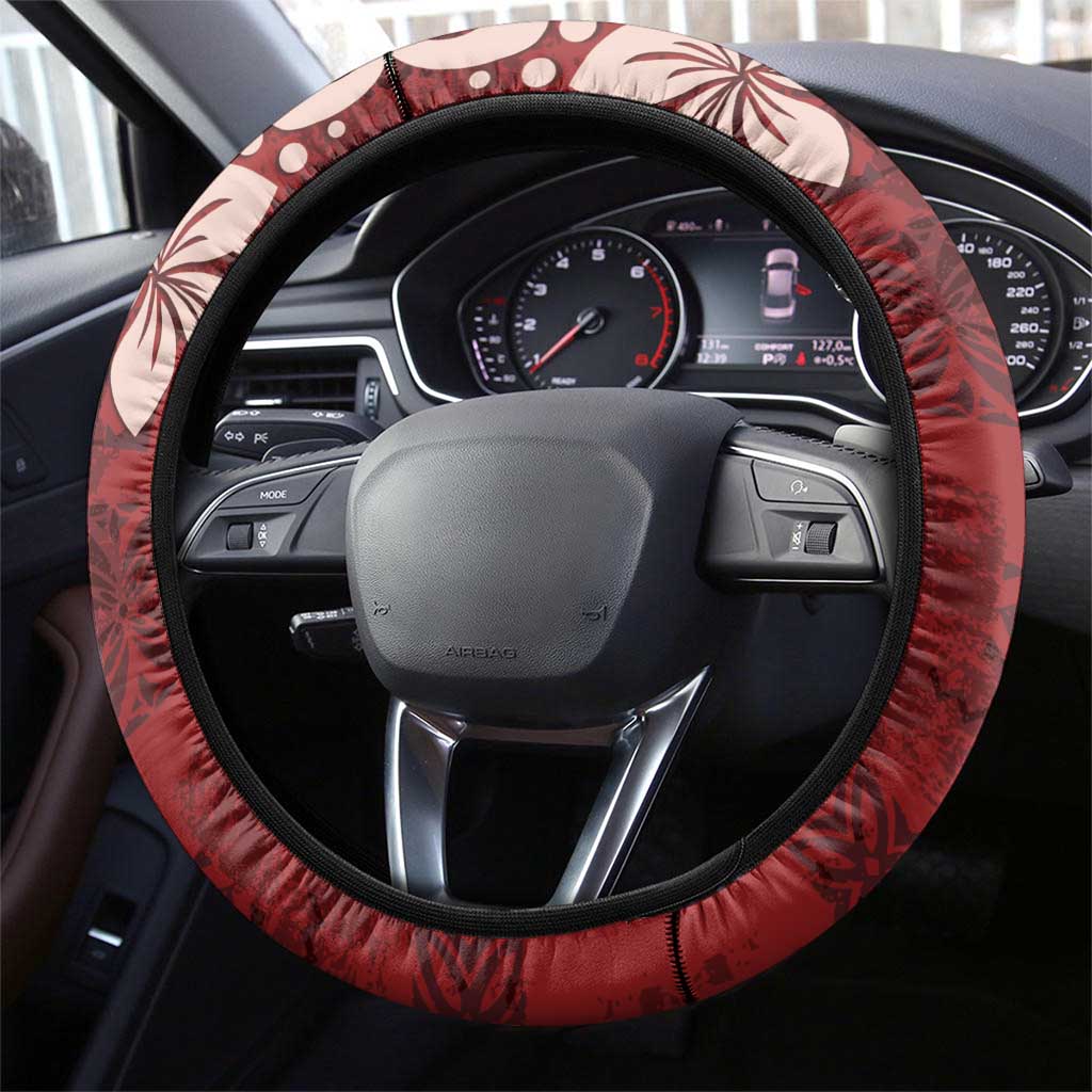 Plumeria Floral Tapa Pattern Oxblood Red Steering Wheel Cover LT01 - Polynesian Pride