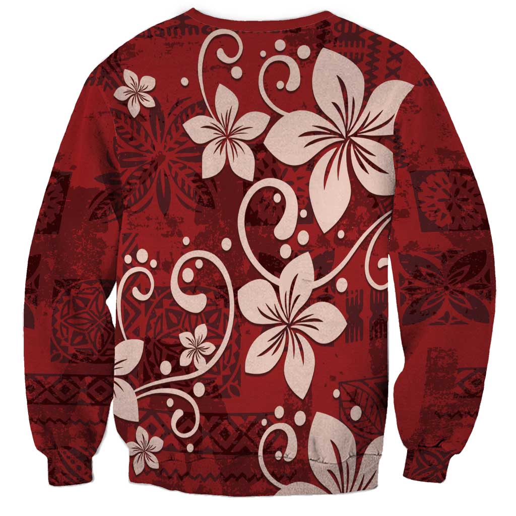 Plumeria Floral Tapa Pattern Oxblood Red Sweatshirt LT01 - Polynesian Pride
