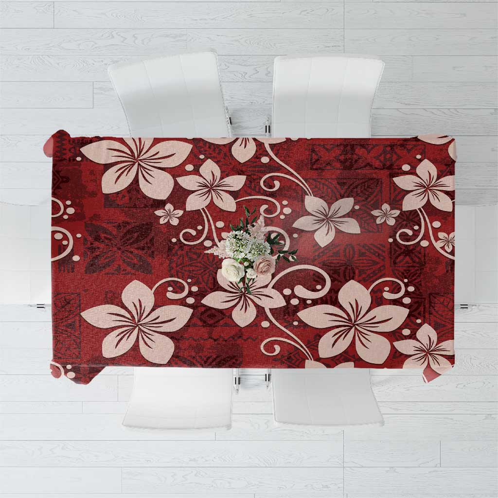 Plumeria Floral Tapa Pattern Oxblood Red Tablecloth LT01 Red - Polynesian Pride