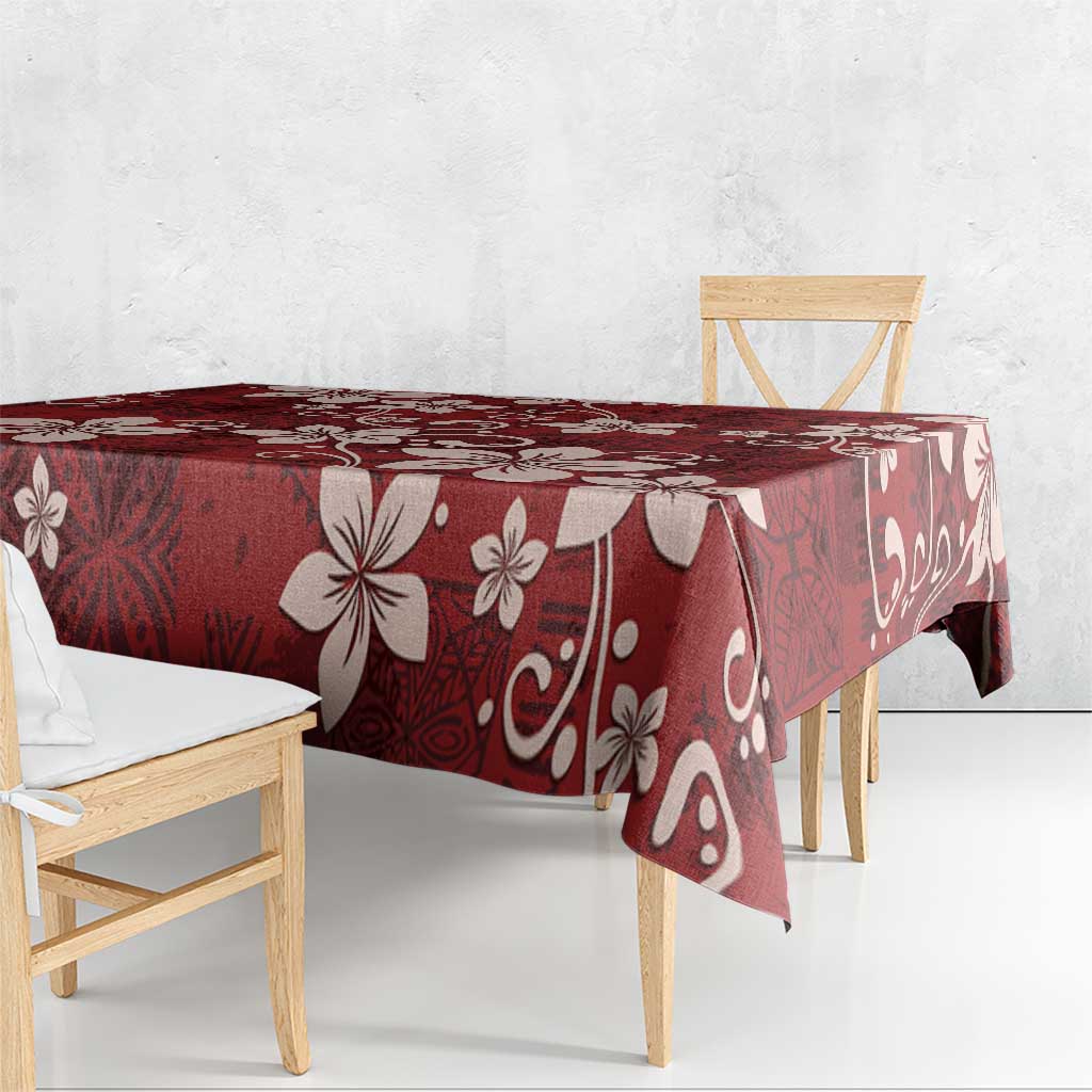 Plumeria Floral Tapa Pattern Oxblood Red Tablecloth LT01 - Polynesian Pride