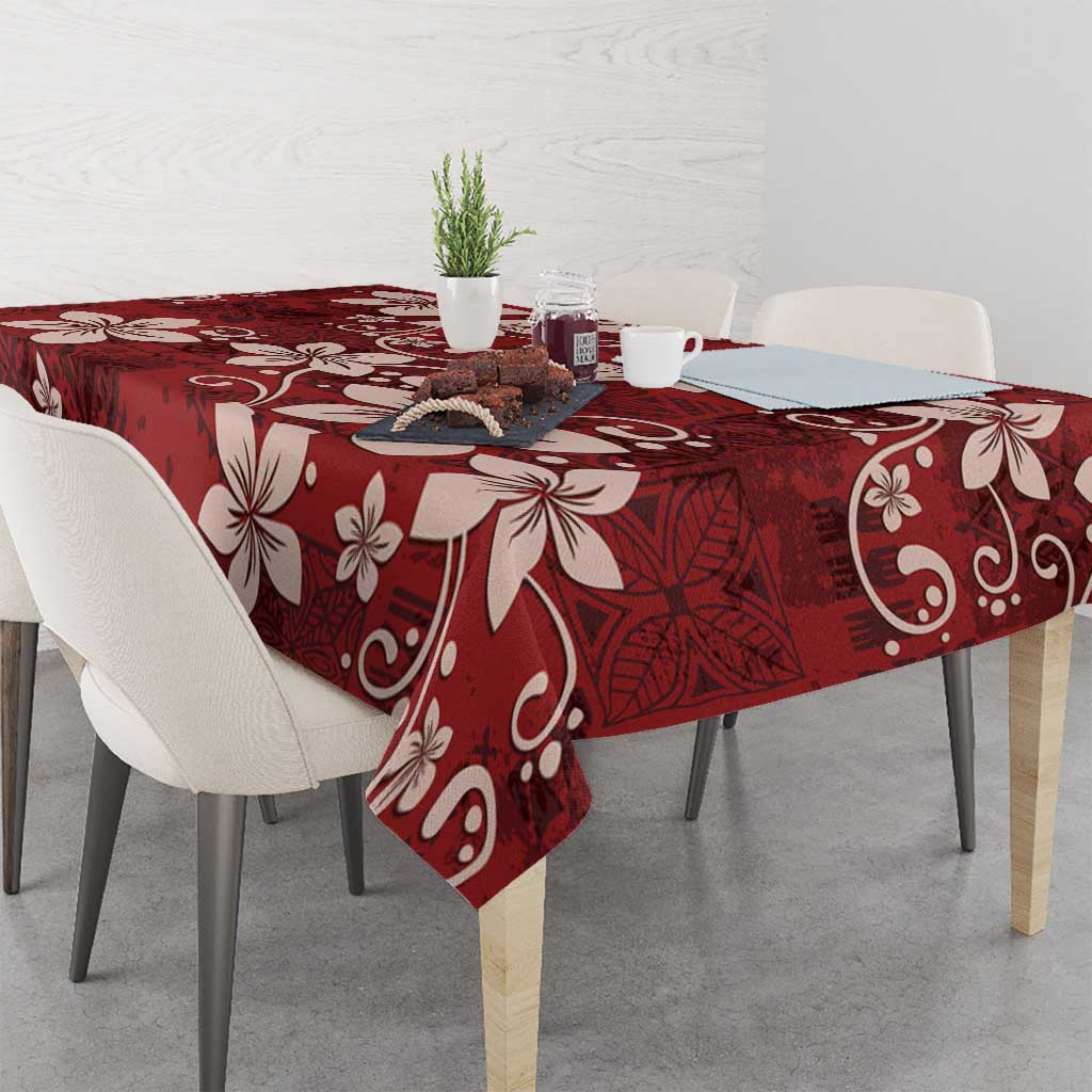 Plumeria Floral Tapa Pattern Oxblood Red Tablecloth LT01 - Polynesian Pride