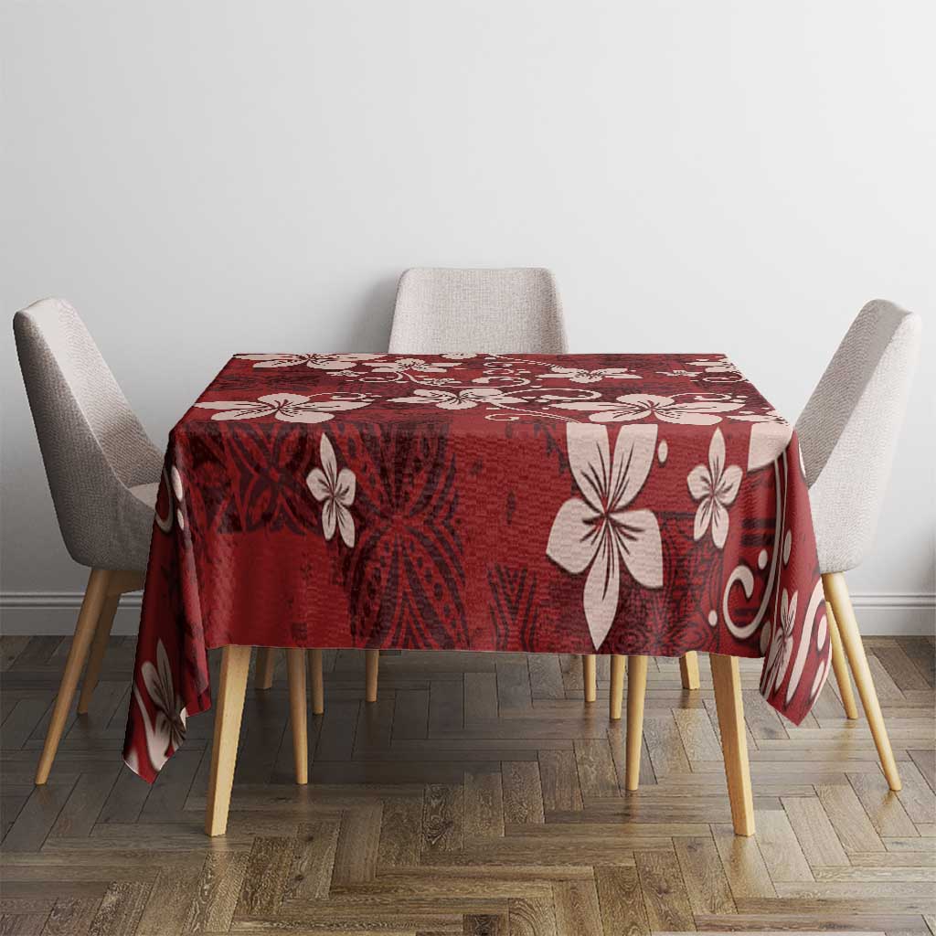 Plumeria Floral Tapa Pattern Oxblood Red Tablecloth LT01 - Polynesian Pride