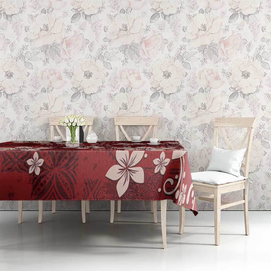 Plumeria Floral Tapa Pattern Oxblood Red Tablecloth LT01 - Polynesian Pride