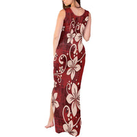 Plumeria Floral Tapa Pattern Oxblood Red Tank Maxi Dress LT01 - Polynesian Pride