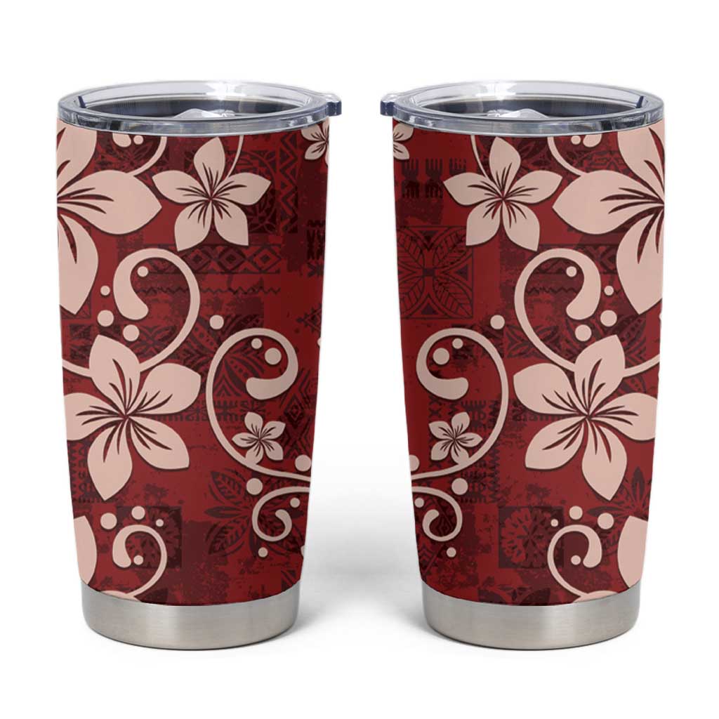 Plumeria Floral Tapa Pattern Oxblood Red Tumbler Cup LT01 Red - Polynesian Pride