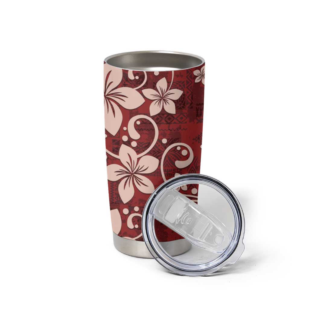 Plumeria Floral Tapa Pattern Oxblood Red Tumbler Cup LT01 - Polynesian Pride