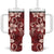 Plumeria Floral Tapa Pattern Oxblood Red Tumbler With Handle