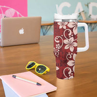 Plumeria Floral Tapa Pattern Oxblood Red Tumbler With Handle LT01 - Polynesian Pride